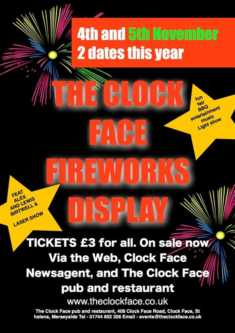 Clock Face Fireworks Display's 4th & 5th November Local Events